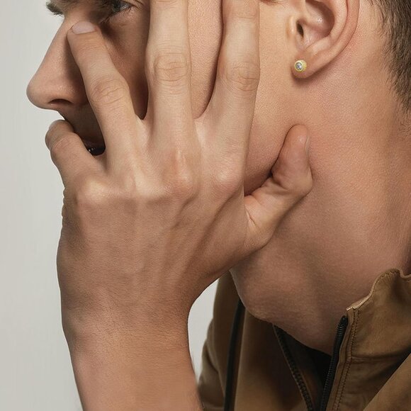 Stud Earrings Gold Filled 14K Zircon Silver Hypoallergenic Small Women Men - Picture 5 of 6